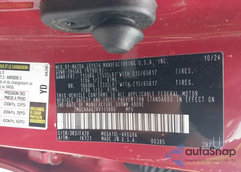 2024 Toyota Corolla Cross Le z USA, uszkodzony, nr VIN 7MUCAAAG2RV111886